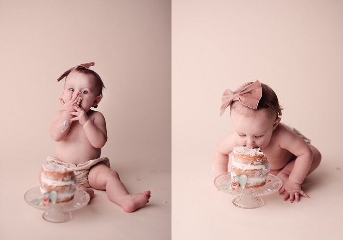 one year-old eating cake