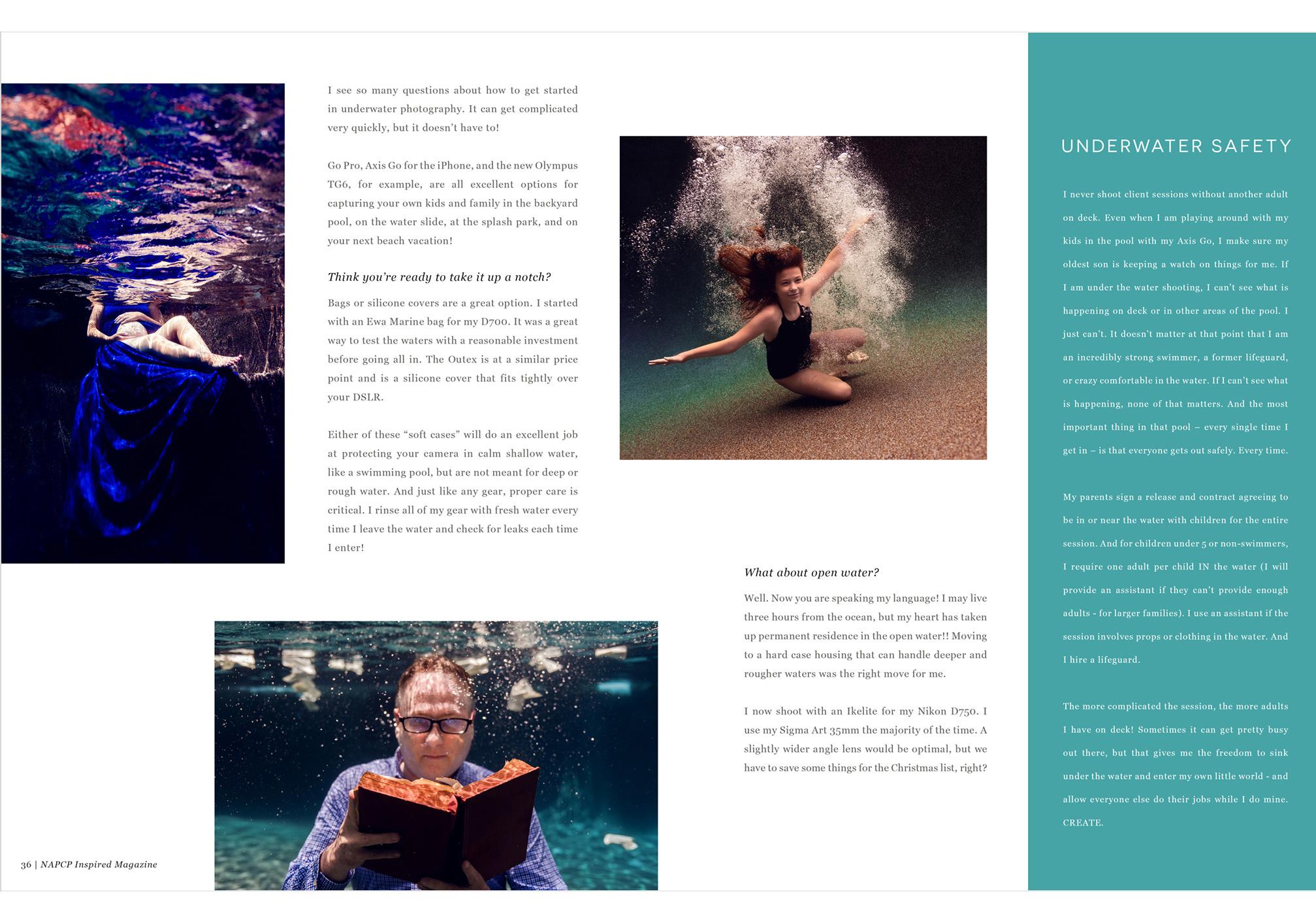 Renee Stengel Photography magazine spread, underwater safety