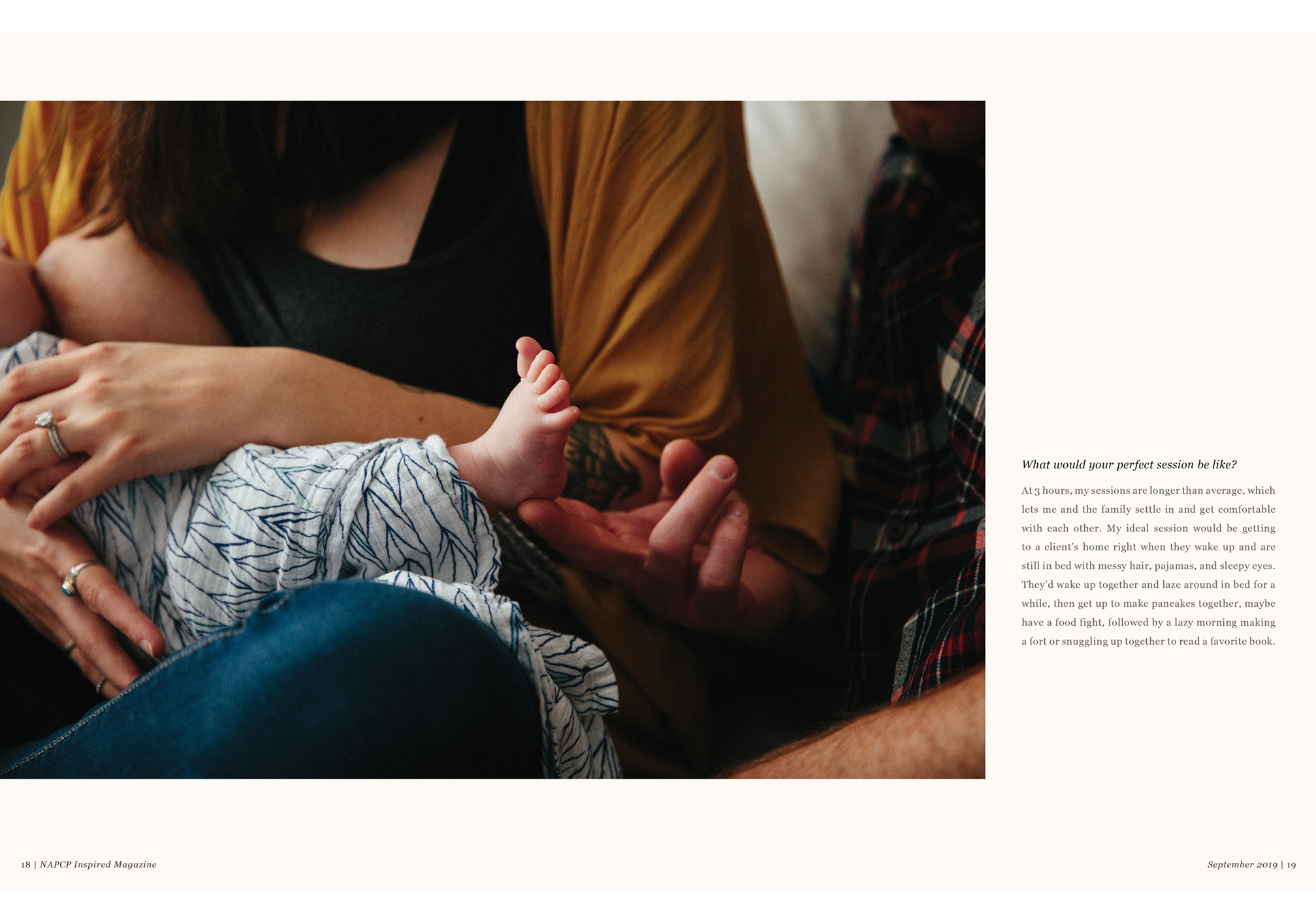 nursing mother, father touching baby toes