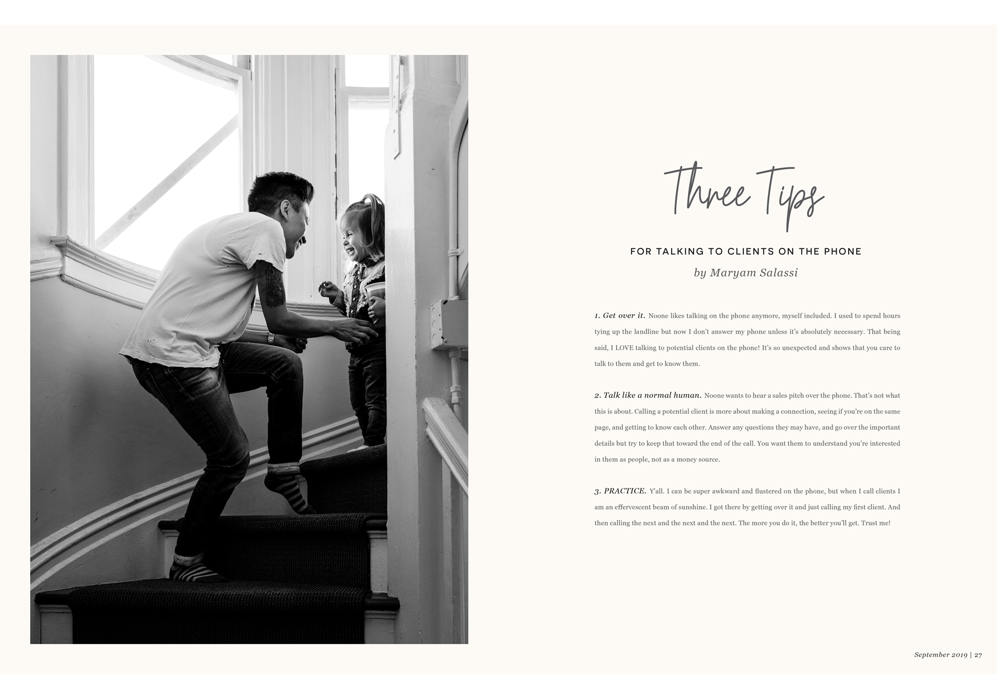 Three Tips for talking to clients on the phone, by Maryam Salassi