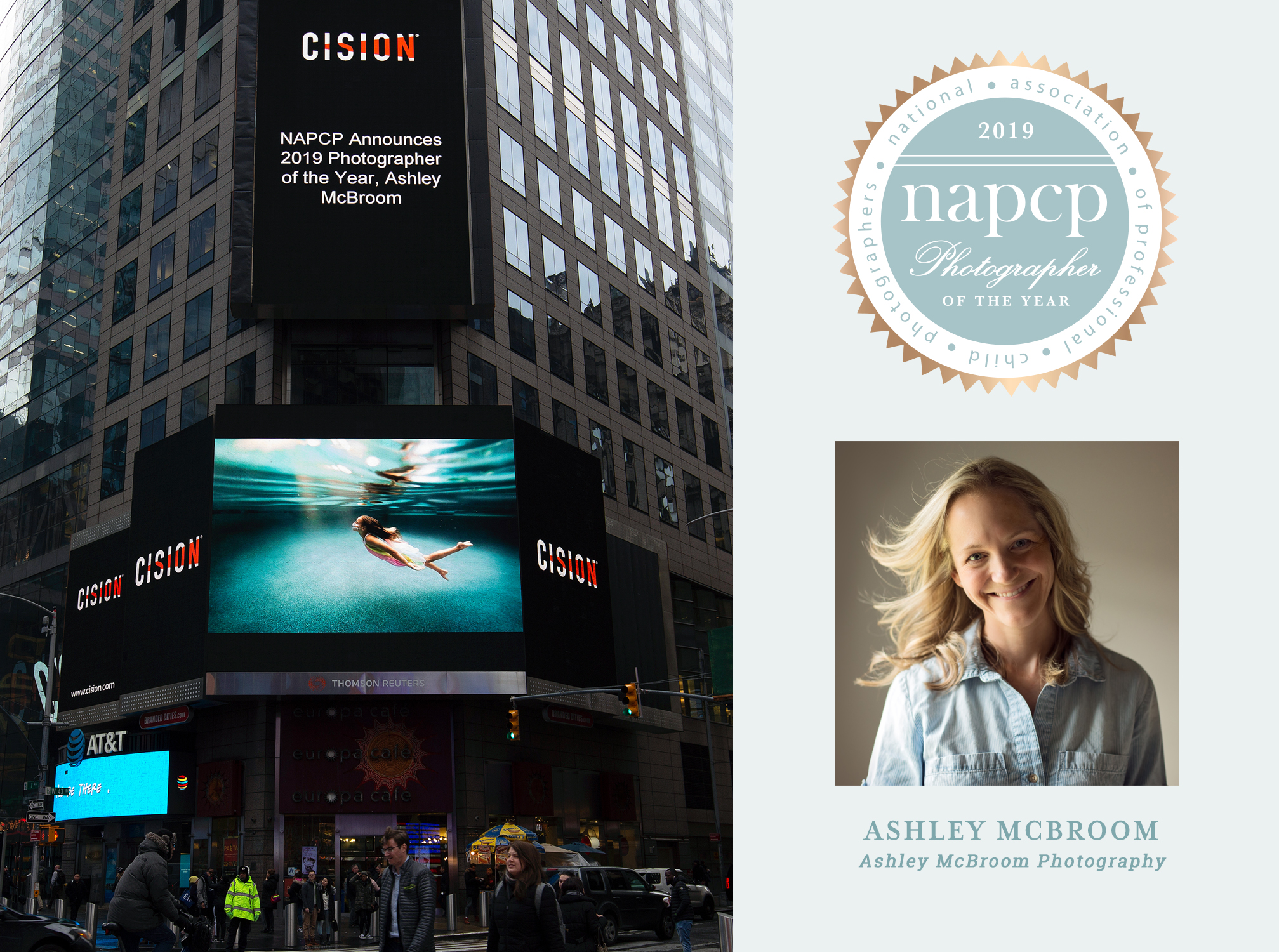 CISION, NAPCP Announces 2019 Photographer of the Year, Ashley McBroom, Ashley McBroom Photography, Times Square billboard, digital billboard, New York City