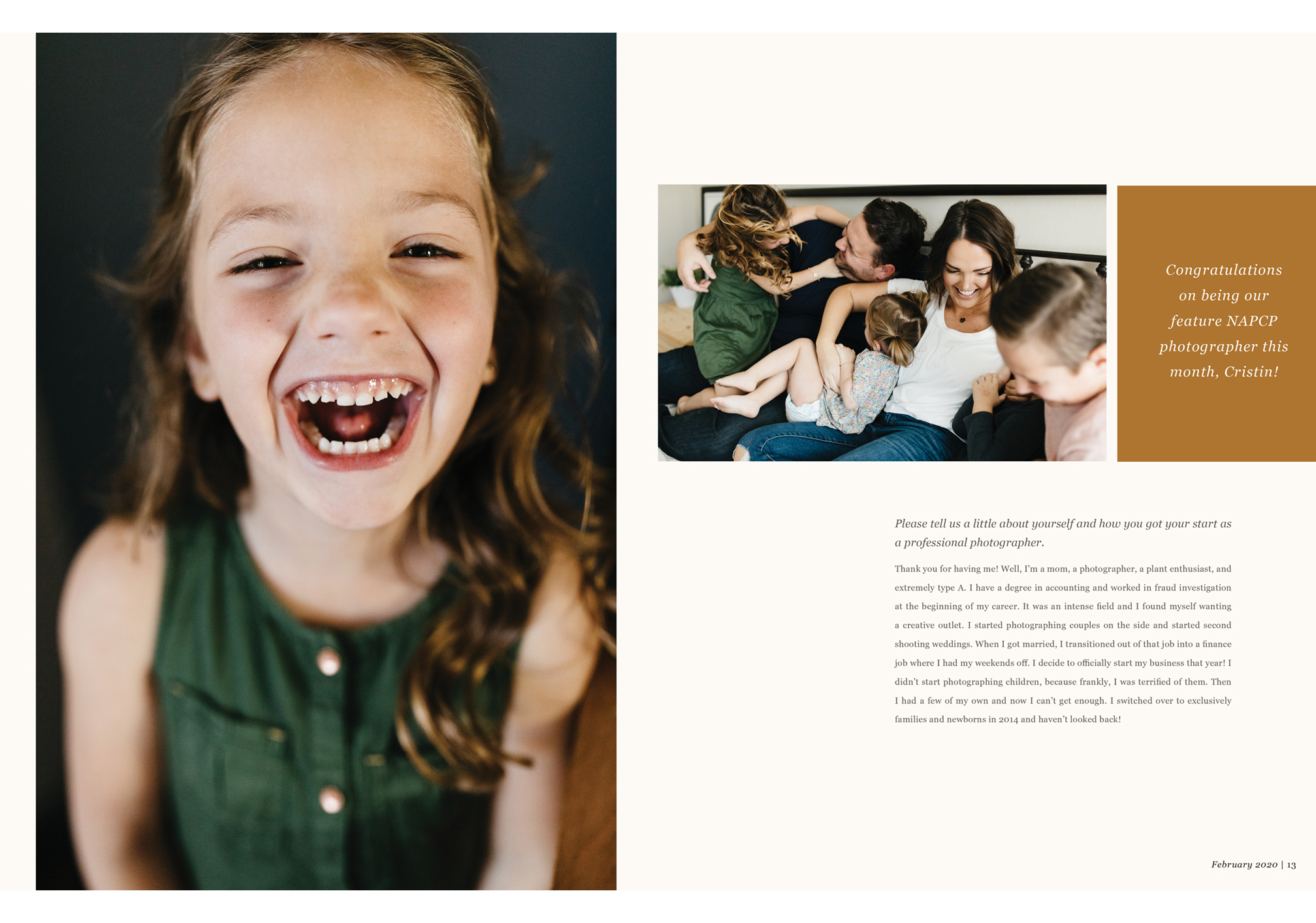 child portrait, laughing girl, family with 3 kids, Cristin More Photography interview, February 2020