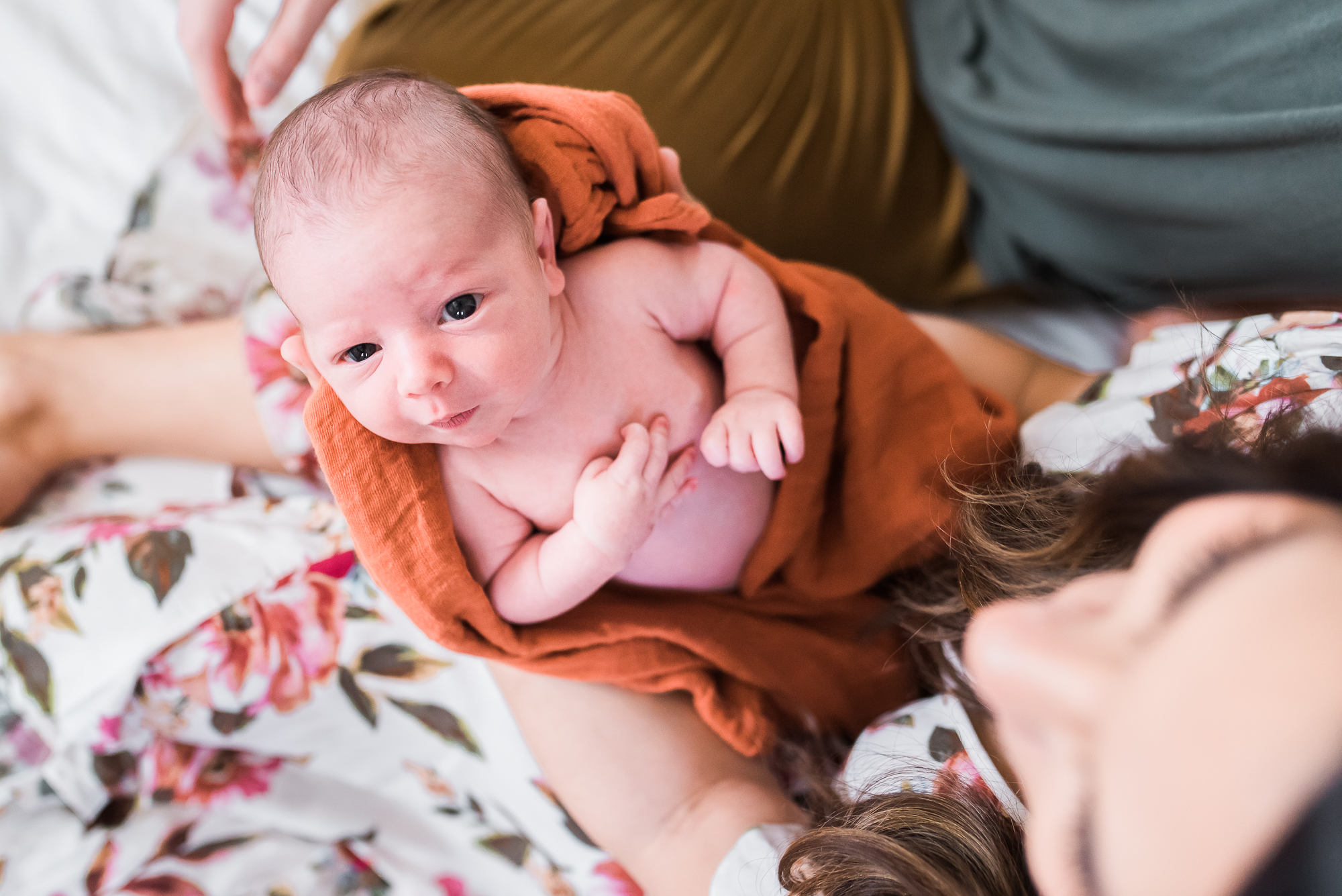 newborn with mom, mom and newborn, lifestyle session, newborn orange wrap